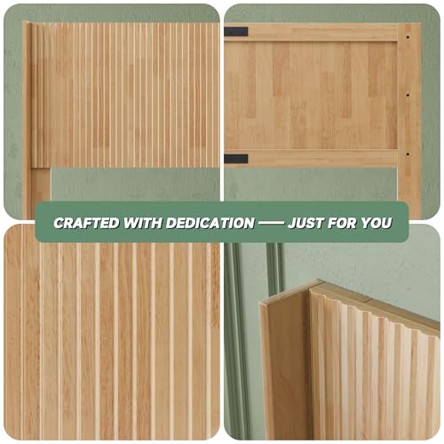 Wood Headboard Queen Size, 64.6" Wide Wooden Queen Headboard Only, Modern Farmhouse Headboards, Wall Mounted Fluted Panel, Wingback Boho Headboards, Natural