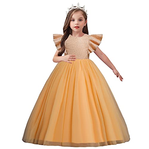 Vestido de fiesta para niñas de 4-5 años en color amarillo largo