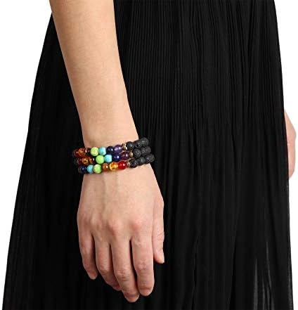 MILACOLATO 6-12PCS Lava Stone Bracelet Chakras Bead Natural Stone Bracelet Oil Diffuser Bracelet