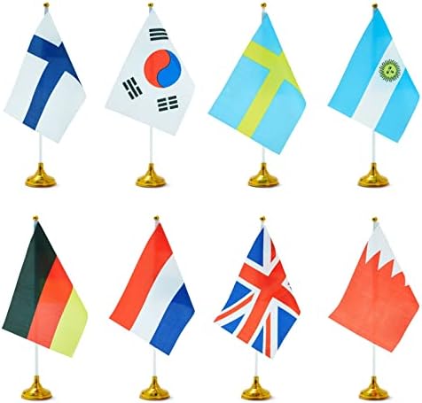 24 Pack National Flags of the World with Stand Base, World Country Flags, Table Decoration, 30.5 cm Tall