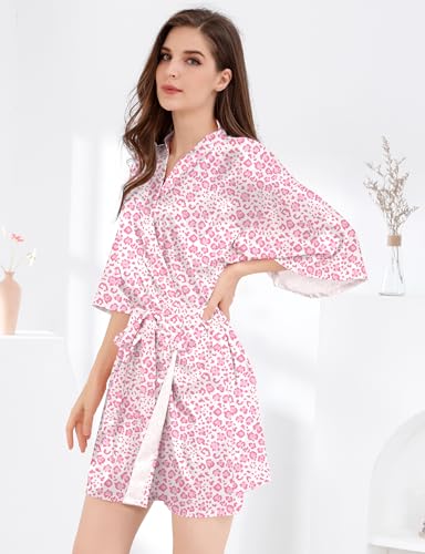 Image of MORFORU Women Bride Bridesmaid Silky Satin Kimono Robe Solid Color Sleepwear for Wedding Party Getting Ready, Short
