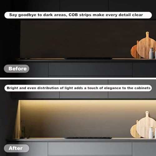 Image of COB Light Strip CRI 93+ Warm White Led Strip Lights 3000K 24V 16.4 ft Flexible Uniform Non-Waterproof Under Cabinet Bedroom Kitchen Closet DIY Lighting Decor - Power Supply Not Included