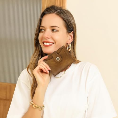 Womens Wallet,RFID Blocking Wallet Women Soft Leather Bifold Wallets For Women Card Holder With Removable ID Window brown2