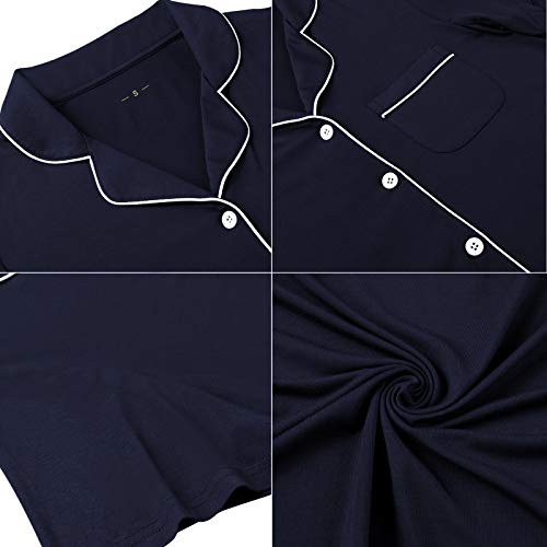 Image of Samring Pajama Nightgown for Women Short Sleeve Button Down Boyfriend Night Gown Nightdress Sleep Shirts