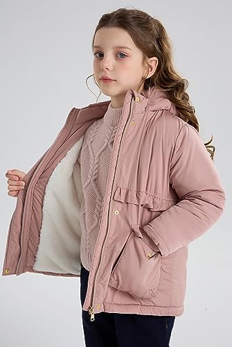 Image of SOLOCOTE Toddlers and Girls Winter Coat Water-Resistant Faux Fur Hood Sherpa Lining Elastic Cuffs with Pockets for Kids