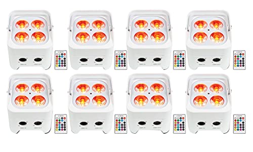 8 Rockville Best PAR 50 White Rechargeable Par Wash Lights Wireless DMX+RGBWA+UV