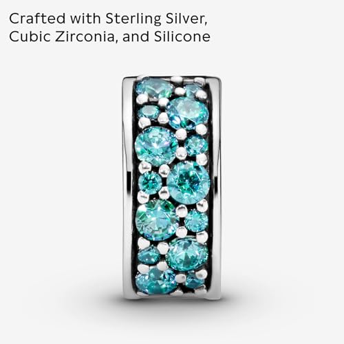 PANDORA Teal Pavé Clip Charm - Gift for Her - Compatible Moments - Sterling Silver with Cubic Zirconia - With Gift Box4