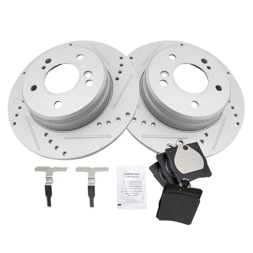 Image of TRQ Performance Rear Brake Pad & Rotor Set Ceramic Drilled Coated Compatible with 99-07 C230 01-05 C240 97-00 C280 98-04 SLK230 06-08 SLK280 09-11 SLK300 01-04 SLK320 08-11 SLK350