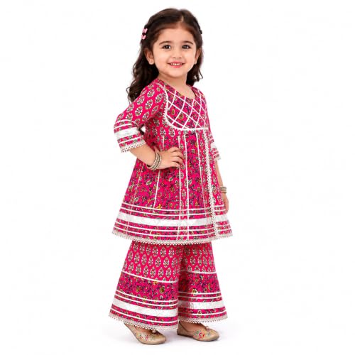 Image of LITTLE GINNIE Girls Kurta Sharara Set | Traditional Ethnic Wear for Kids