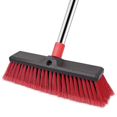 Honclea 14 Push Broom Outdoor with 70 Long Handle - Heavy Duty Shop Broom for Garage Patio Driveway Yard Deck Cleaning