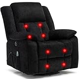 Korser Rocker Recliner Chair, Glider Recliner Chairs for Adults, 360° Swivel Recliner with Massage and Heating, Rocking Recliner Chair with Side Pockets and USB for Living Room, Nursery, Bedroom