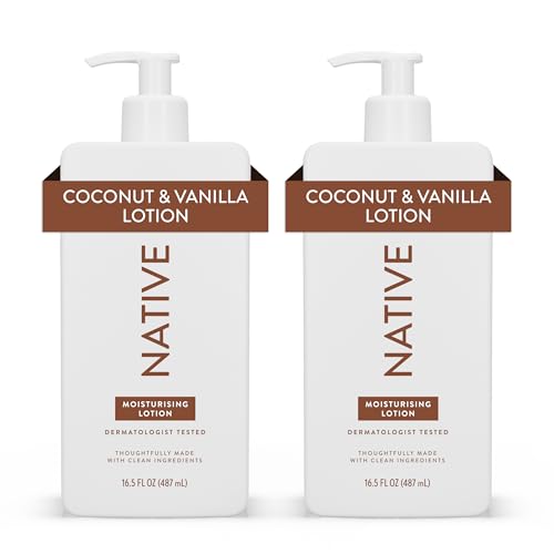 Native Body Lotion for Men & Women - Silicone & Dye Free - Coconut & Vanilla Scented Hand Lotion + Body Moisturizer for Dry Skin - Naturally Derived with Shea Butter & Glycerine (2 Pack, 487ml)