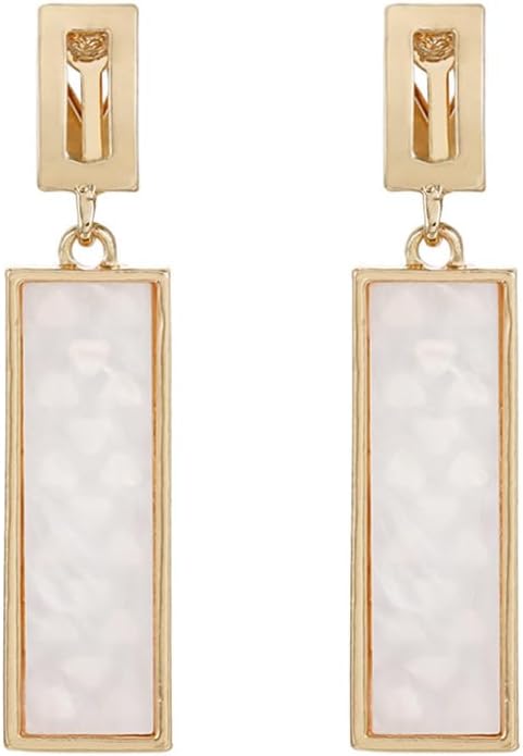 Rectangle Geometric Clip On Earrings For Women,Gold Plated Resin Non Pierced Ear Clips Drop Dangle Earrings Hypoallergenic Non Pierced Earrings for Sensitive Ears - Image 3