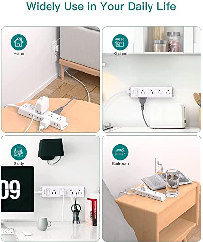 Addtam Flat Plug Power Bar, Ultra Thin Flat Extension Cord with 1050J Surge Protector, 12 Widely AC 3 Sides Multiple Outlets, 5Ft Wall Mount, Desk Charging Station for Home Office  image 5