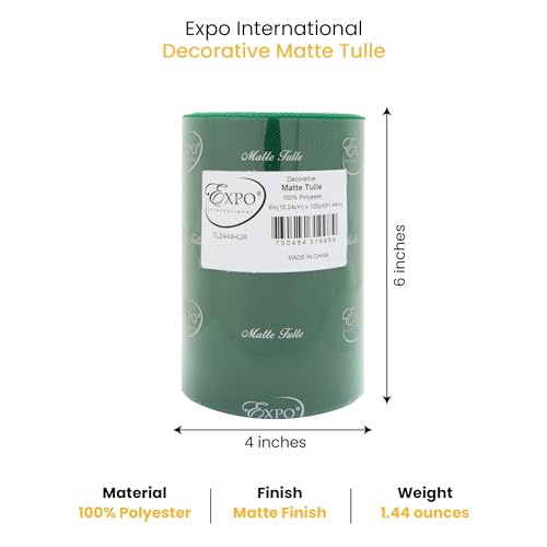 Image of Expo International Decorative Matte Tulle, Roll /Spool of 6 inch X 100 Yards, Lightweight Polyester Tulle Fabric for Tutus, Costumes, and Party Decorations, Washable, Easy-to-Use, Hunter Green