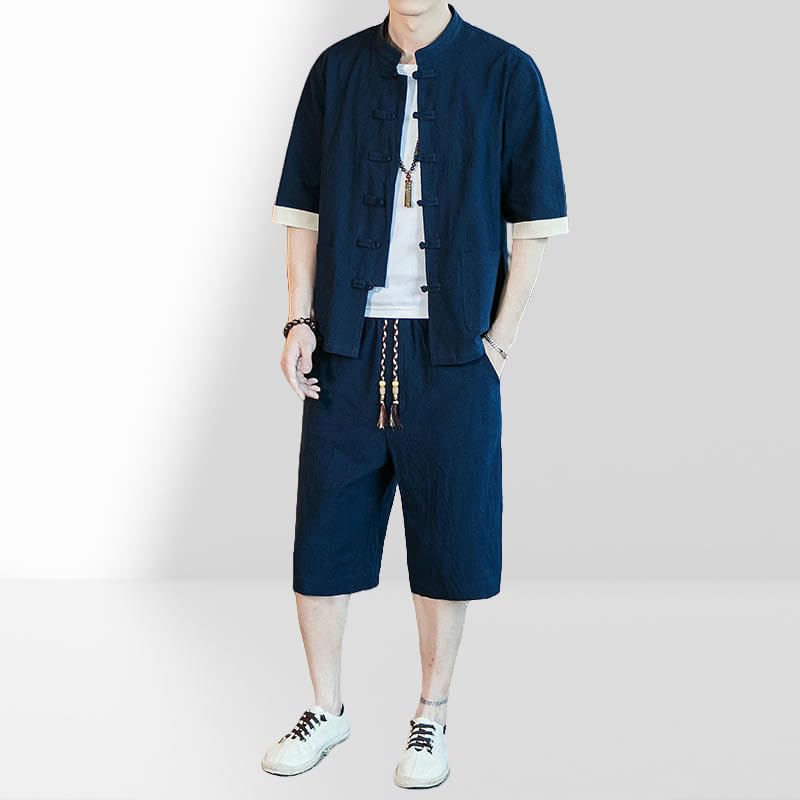 Ensemble coton lin homme style chinois aux finitions soignées - 7
