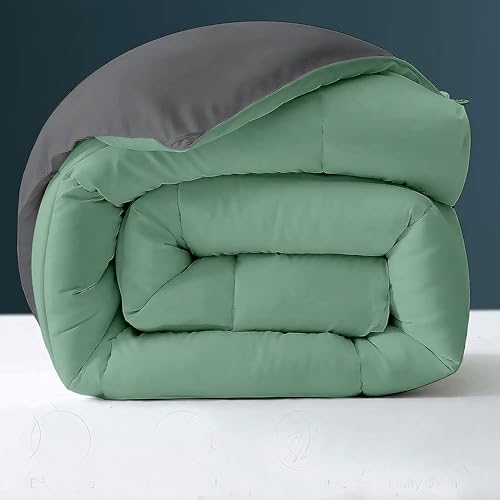 Image of Day Care - 600 GSM Hotel Quality-Down Alternative Reversible Comforter (90 inch x 90 inch Inches /228cm x 228cm) - Comforter Queen Size|Sage /Dark Grey