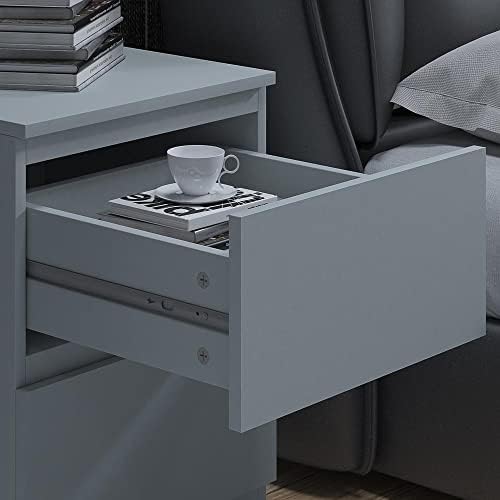 FWStyle Matt Grey 2 Drawer Bedside Cabinet Scratch-Resistant No Handle ModernScandinavian Style Design