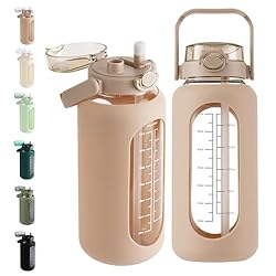 SIEROZUR 64oz Glass Water Bottle with Straw and Handle Lid