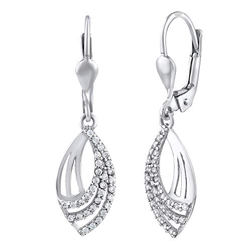 SILVEGO Damen Ohrringe aus 14 Karat 585 Weißgold mit Zirkonia Ohrhänger Tropfen