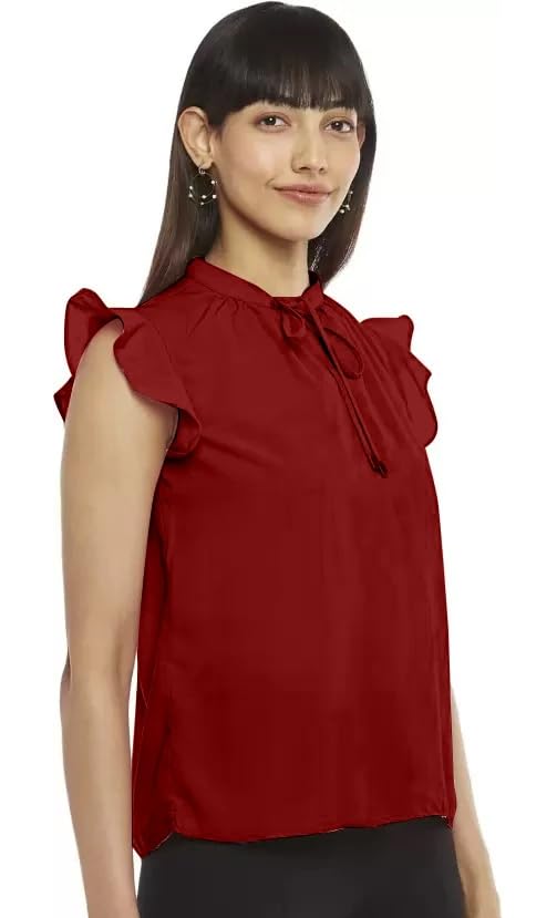 Image of Mehrang Women's Solid Ribbed Crop Tank Top Ribbed Tops for Women V-Neck 3 /4th Balloon Sleeves