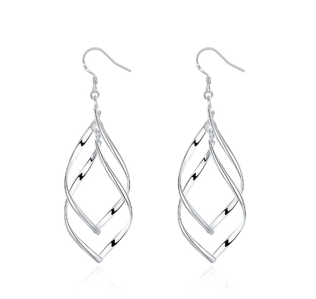 Women's Silver Plated Twin Twisted Dangler Fish Hook Earring-image-47