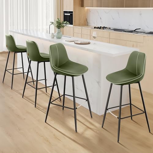 Image of VASAGLE Bar Stools Set of 4, Bar Height Bar Stools with Back, Ergonomic Backrest, Synthetic Leather, Metal Legs, 28.5-Inch Tall Barstools for Kitchen Island Home Bar, Easy Assembly, Forest Green