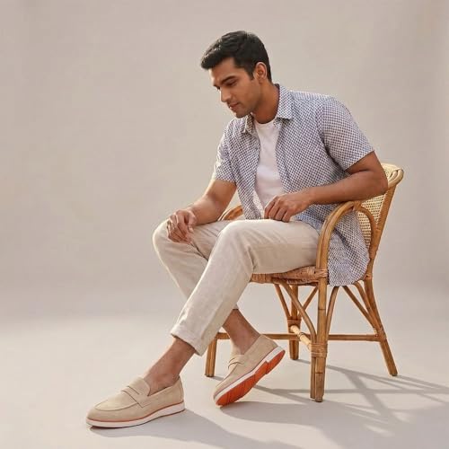 Image of HAYES LONDON Italian Suede Leather Loafers for Men | Casual Slip-On Shoes | Breathable & Lightweight Summer Wear | Comfortable Walking Shoes