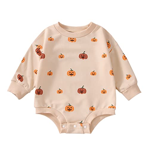 FYBITBO Halloween Baby Girl Boy Clothes Pumpkin Romper Sweatshirt Onesie Long Sleeve Bodysuit Top Fall Winter Outfit (Halloween Romper,3-6 Months)