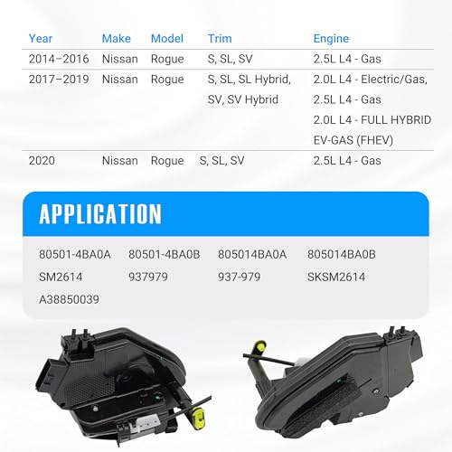 Image of NOVAPARTS 937-979 Front Left Driver Side Door Lock Latch Actuator 80501-4BA0B for 2014-2020 Nissan Rogue, with Intelligent Key SUV Replaces # 80501-4BA0A 805014BA0A 805014BA0B