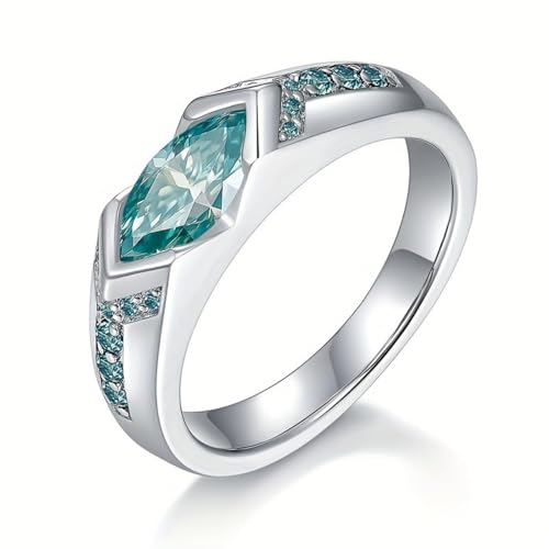 1 Carat Blue-Green Moissanite Rings,Lake Horus Water Marquise Moissanite Ring for Women or Men- 925 Sterling Silver With 18K Gold Ring with Certificate,Hypoallergenic Jewelry