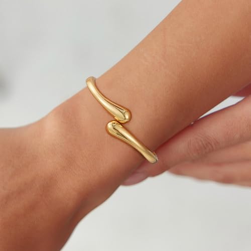 Fimhut Chunky Silver Bangle Bracelets for Women, Dainty Silver Plated Big Stackable Bangles,Trendy Statement Cuff Waterproof Bracelet Stack Fashion Women Jewelry Gifts — view 4