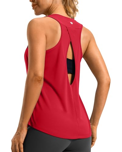 Women's Workout Tops Open Back Athletic Tank Tops Running Shirts(Red,XS)
