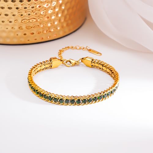Image of Rubans Demi Fine Stainless Steel Bracelet Emerald CZ Gift for Women & Girls