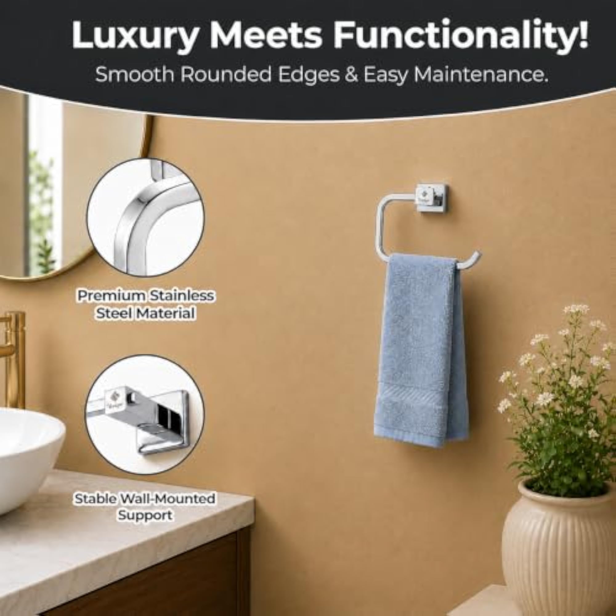SS304 Stainless Steel Towel Holder for Bathroom, Wall Mounted