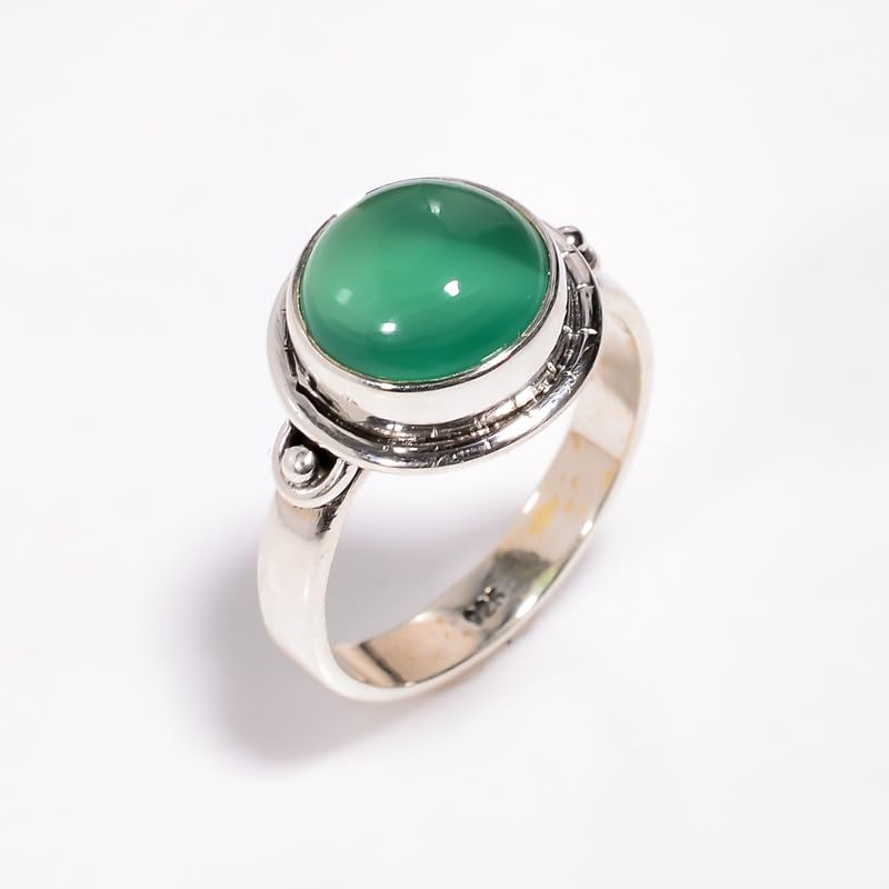 Bague en argent 925 bague anti-ternissement avec onyx vert véritable durable