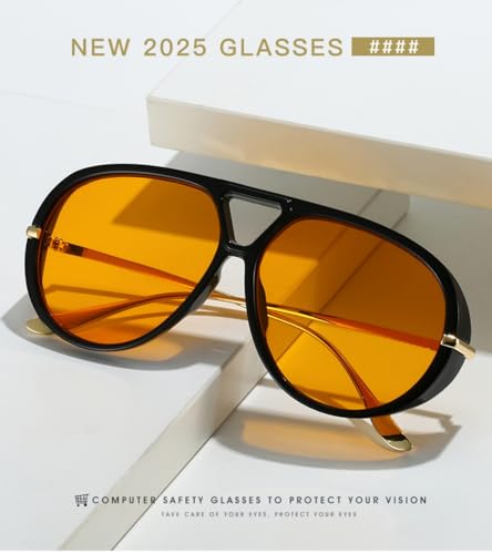 IKANOO Oversized Aviator Sunglasses for Women Men Trendy Large Big Double Bridge Shield 70s Sun Glasses4
