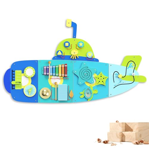BlueWood Wooden Wall Busy Board Panels, Toddler Learning Activity Center, Montessori Philosophy Sensory, Educational Toys, Conducive to All-Round Development - Submarine