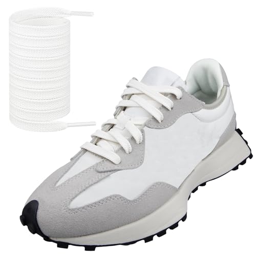 Endoto Flat Shoelaces for New Balance Sneakers, 9MM Shoe Laces Strings Replacement for Running Walking Shoes(Color:White,Size:50Inch)