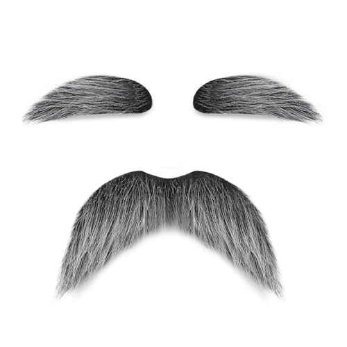 Shzbtdo Grey Mustache and Eyebrows Funny Cosplay Costume Accessories Old Man Costume Kids Self Adhesive Fake Gray Mustaches Bushy Eyebrows for 100 Days of School Dressup Day Halloween Party Favors