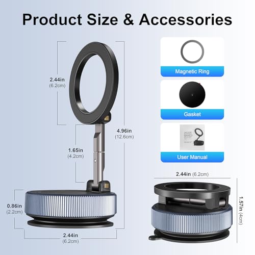 Vacuum Magnetic Suction Phone Holder,360° Adjustable Magnetic Car Phone Holder ,Foldable and Retractable Hands-Free Suction Cup Phone ,Phone Holders for Your Car/Gym/Mirror Mount for iPhone & Android - Image 6