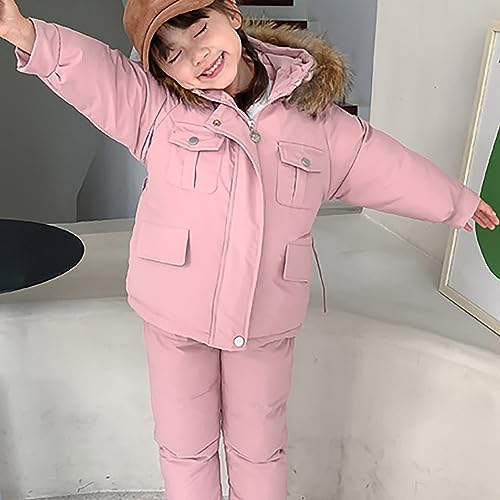 Boy Girls Snow Pant And Jacket Toddler Girl Snowsuit Winter Clothes Bib Kids Coat Hooded Jacket Snowboarding Outfit (Pink, 3-4 Years)4
