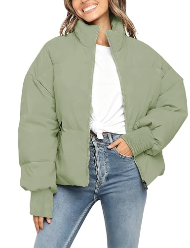 UANEO Puffer Jacket Womens Oversized Cropped Puffy Quilted Winter Jackets