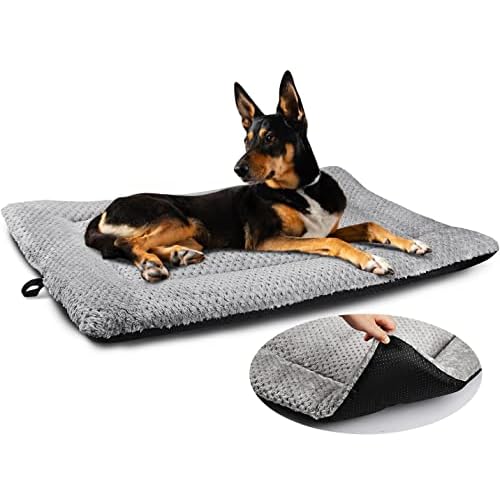ASIJIA Dog Bed Mat Large 90 x 58CM Washable Fluffy Sherpa Cat Bed Cushion with Anti-Slip Bottom, Warm Pet Dog Crate Mattress for Medium and Large Pets, Grey