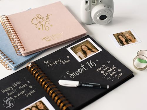 Image of Personalized Quinceanera Guest Book Photo Album - Pink Scrapbook for Sweet 15 or Sweet 16 with Polaroid Instax Corners - Holds 4x6 or 5x7 Pictures - Custom Hardcover Keepsake (Pink, Small - 8.3x8.3)