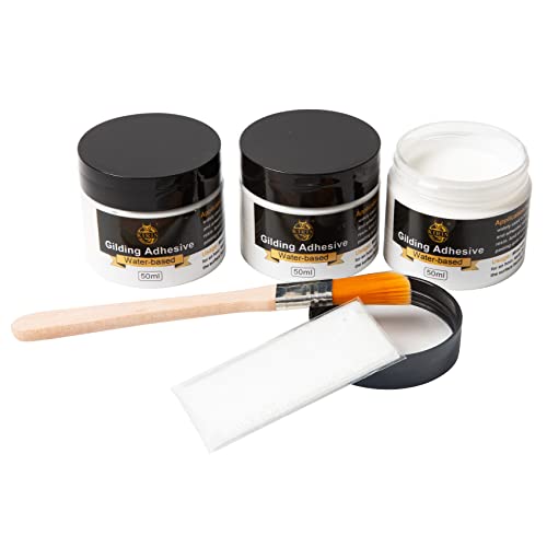 Gilding Adhesive, 50Ml 3 Bottles For Gold Leaf Epoxy Resin Water Based Glue（Brush + Gloves As Gift) #TOP1