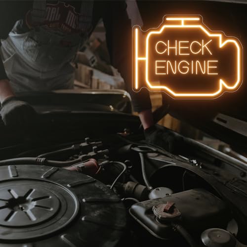 Image of Check Engine Light, Check Engine Neon Sign For Wall Decor, Car Neon Sign Led Garage Signs for Men Cave, Dad, USB Powered for Repair Shop Workshop Party Birthday Gift, INSNENN, 15.7 * 13 Inches