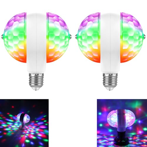 SUYOOULIN Magic Rotating AC 85-265V E26/E27 LED Disco Ball Light, RGB Disco Light Bulb, Multi-Colored Dj Disco Lights for Parties Bar Karaoke (2 Pack)