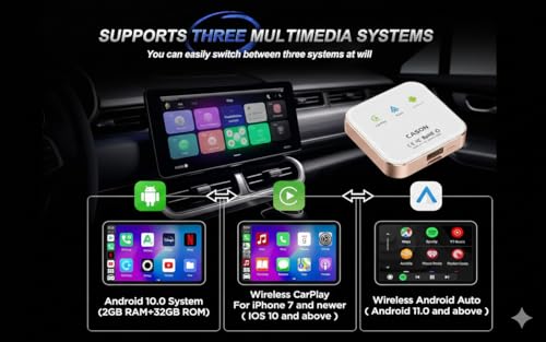 Image of Cason 3 in 1-AI Car Android Box,Wireless CarPlay & Android Auto Adapter for Car,Android 13.0 with Built in Netflix,YouTube from Play Store Dual 5G WiFi,for Only All Wired CarPlay Vehicles
