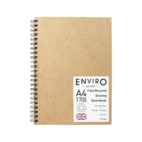 Artway Enviro – Spiral Bound A4 Sketchbook – Portrait - 70 Sides/35 Pages of Recycled 170gsm Drawing Paper – 100% Recycled Sketchbook / Scrapbook, White